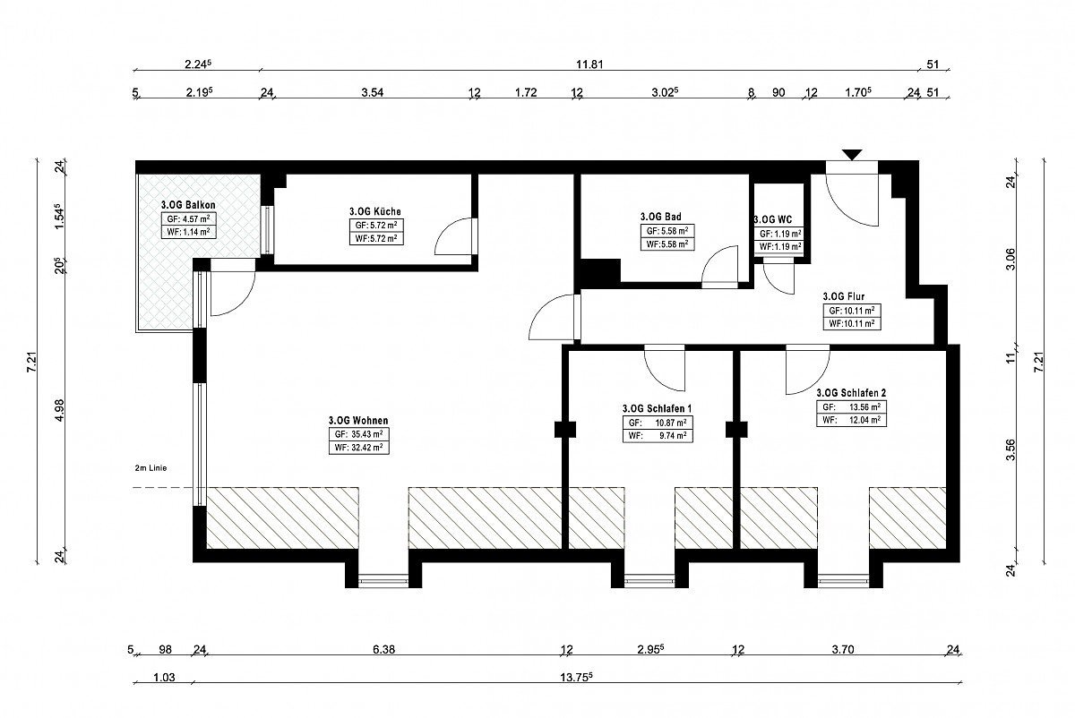 Wohnflächenberechnung neuer bemasster Grundriss Wohnflächenberechnung neuer bemasster Grundriss