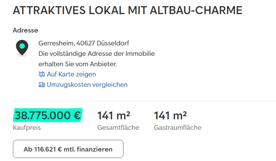 kurioses Kaufangebot Restaurant in D�sseldorf