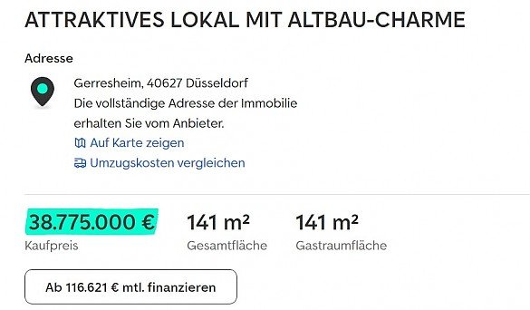 kurioses Kaufangebot Restaurant in D�sseldorf